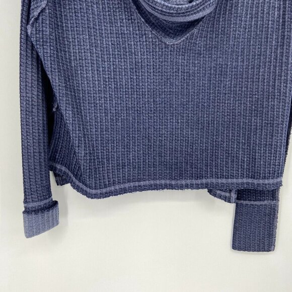 We The Free Wildcat Thermal Pullover Sweater Womens Size XSmall Blue Cowl Neck - Picture 6 of 10